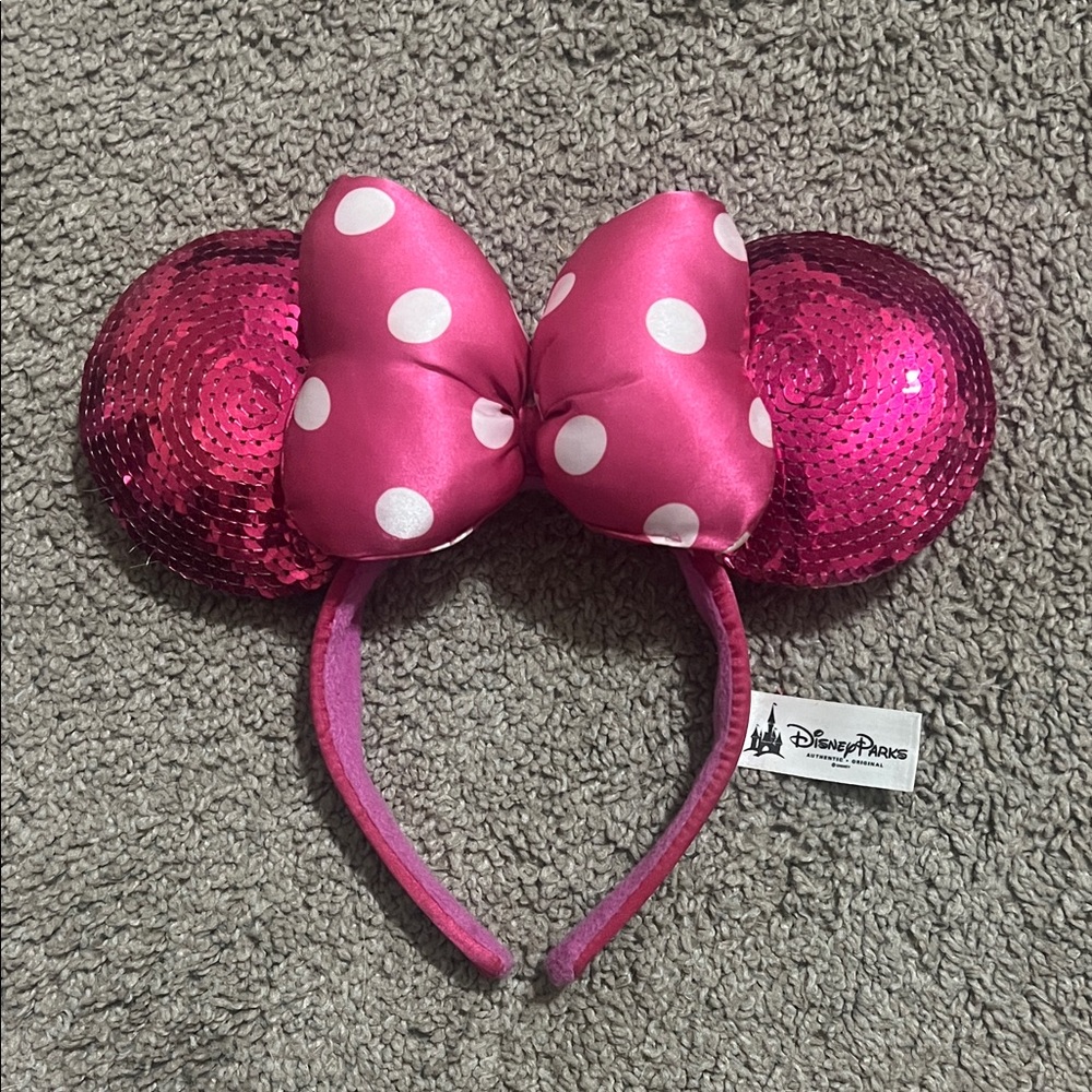 Disney Accessories / Disney Pink Sequin Minnie Ears with Polka Dot Bow